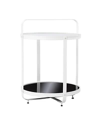 Glass and Iron Round End Table with Shelf for Living Room or Bedroom