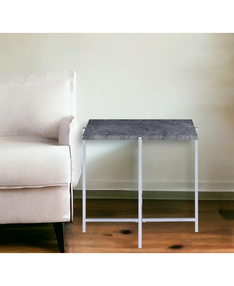 Industrial Style Faux Marble Rectangular End Table with Wood and Metal Frame
