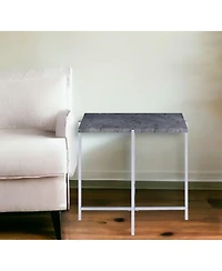 Industrial Style Faux Marble Rectangular End Table with Wood and Metal Frame