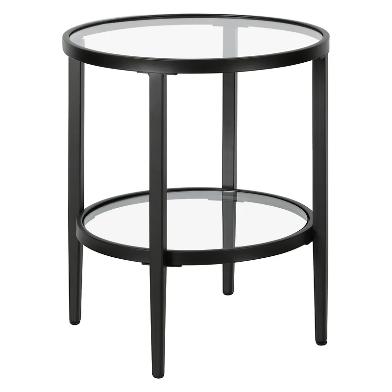 Industrial Steel Round End Table with Shelf – Modern Side Table for Living Room