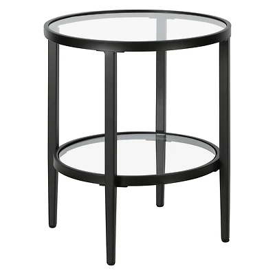 Industrial Steel Round End Table with Shelf – Modern Side Table for Living Room