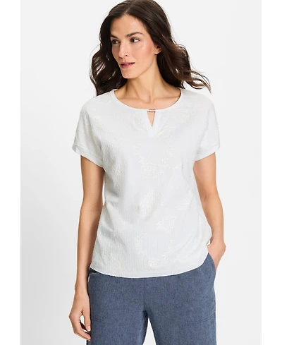 Olsen Women's Embroidered Mixed Media T-Shirt