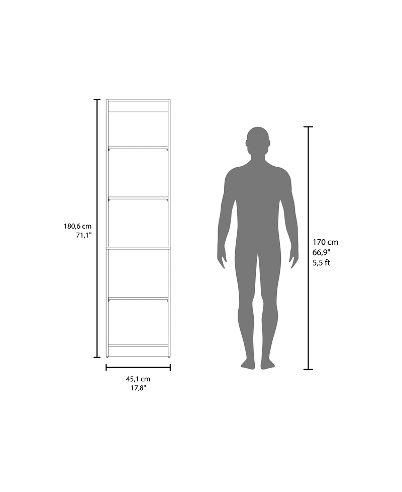 Vinton Xs Bookcase Compact Bookshelf with Multiple Shelves, Dark Walnut / Black Wengue