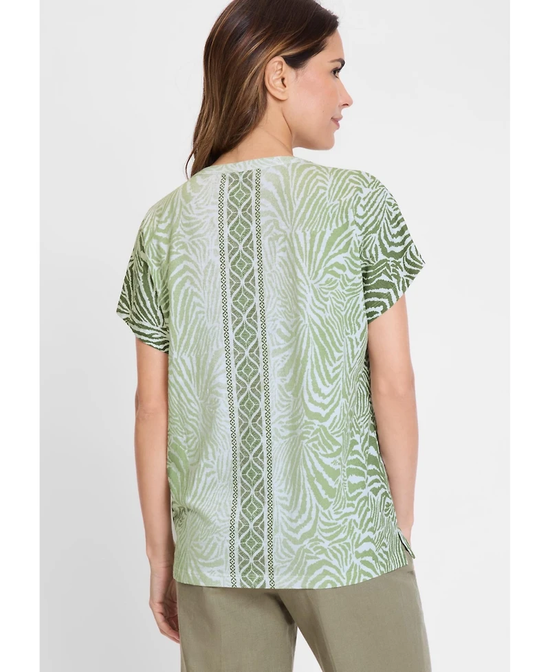 Olsen Women's Multi-Print Tie Neck T-Shirt