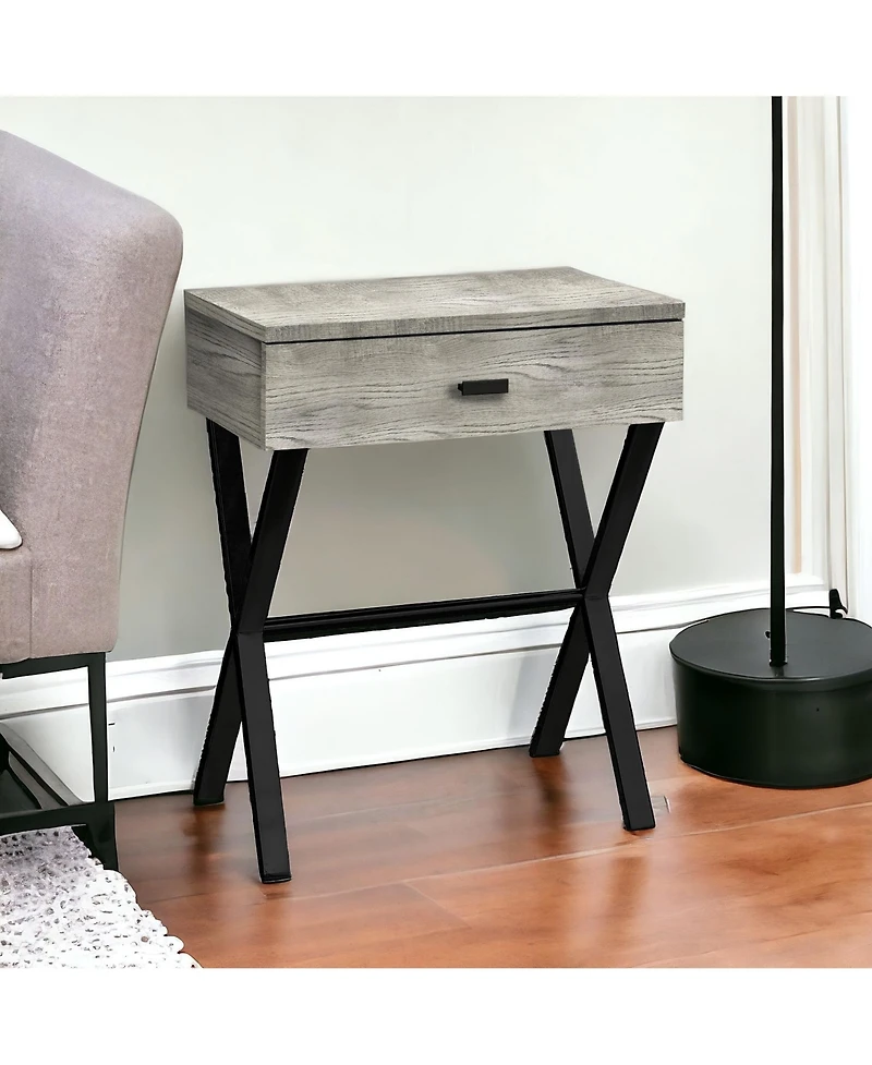 Mixed Material End Table with Drawer – Wood Top & Metal Base