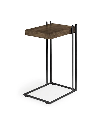 Industrial Solid Wood Square End Table with Metal Accents and Rivets