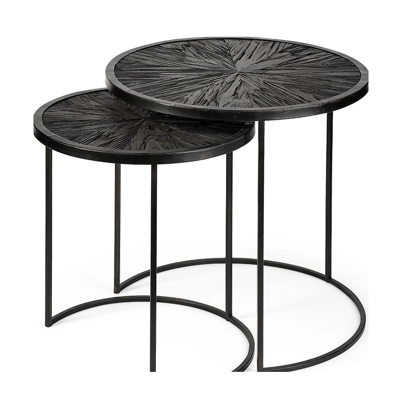 Set of Two 20" Black Round End Table