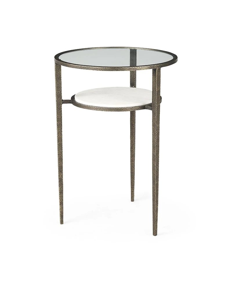 Glass and Metal Round End Table with Lower Shelf for Living Room