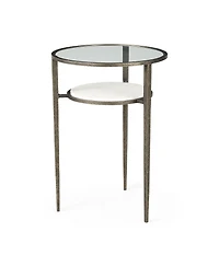Glass and Metal Round End Table with Lower Shelf for Living Room