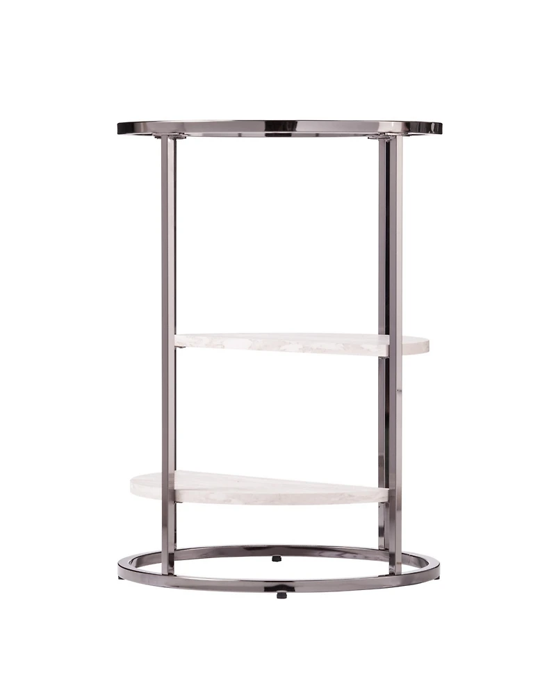 Marble Round End Table with Two Shelves for Living Room or Bedroom
