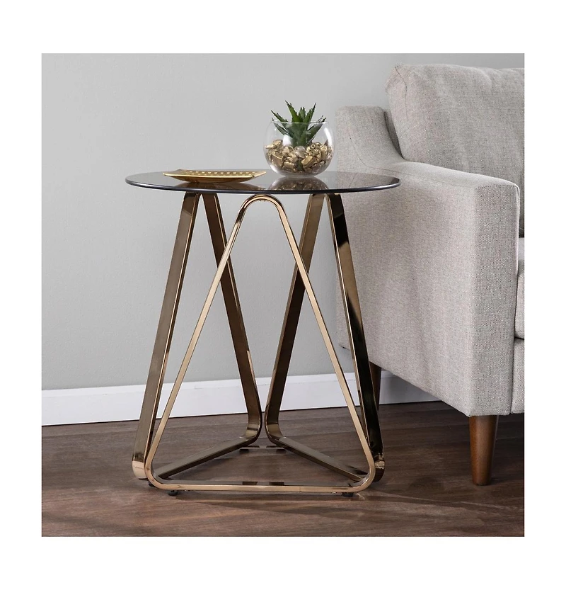Round Glass and Iron End Table for Modern Home or Office Decor