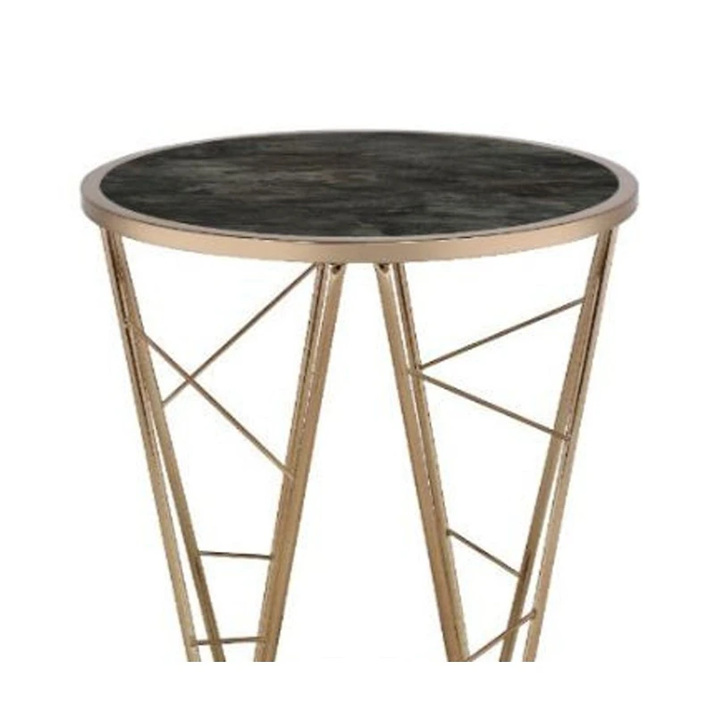 Contemporary Faux Marble and Glass Round End Table with Stylish Metal Legs
