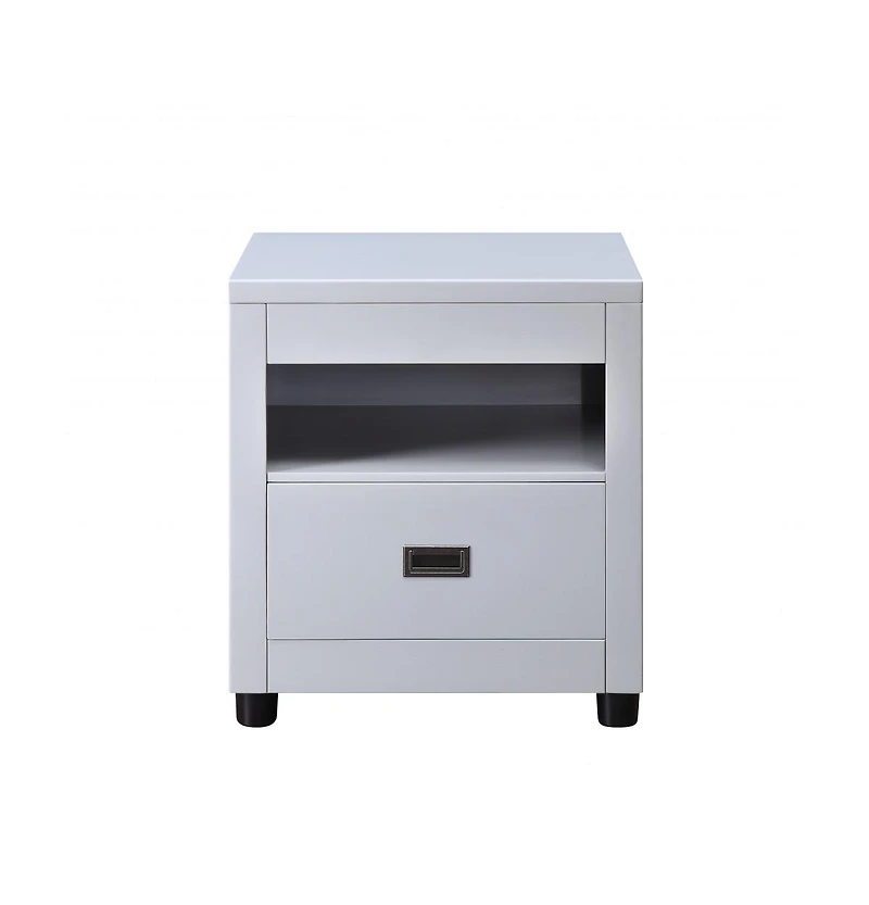 Transitional Wood Square End Table – Drawer and Display Shelf