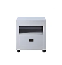 Transitional Wood Square End Table – Drawer and Display Shelf