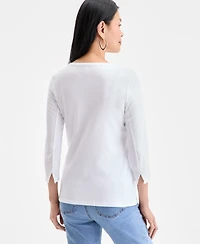 Style & Co Women's Pima Cotton 3/4-Sleeve Boat-Neck Top, Created for Macy's