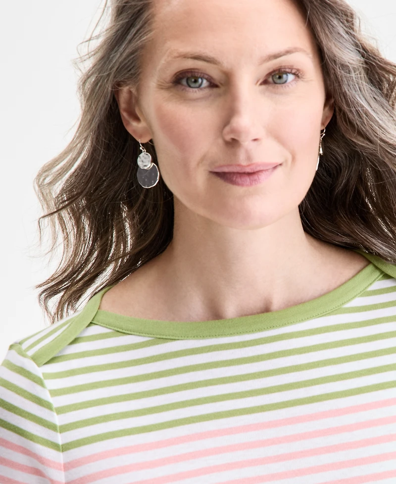 Style & Co Petite Striped Pima Cotton Top, Exclusively at Macy's