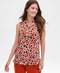 Tahari Asl Women's Printed Sleeveless Tie-Neck Blouse