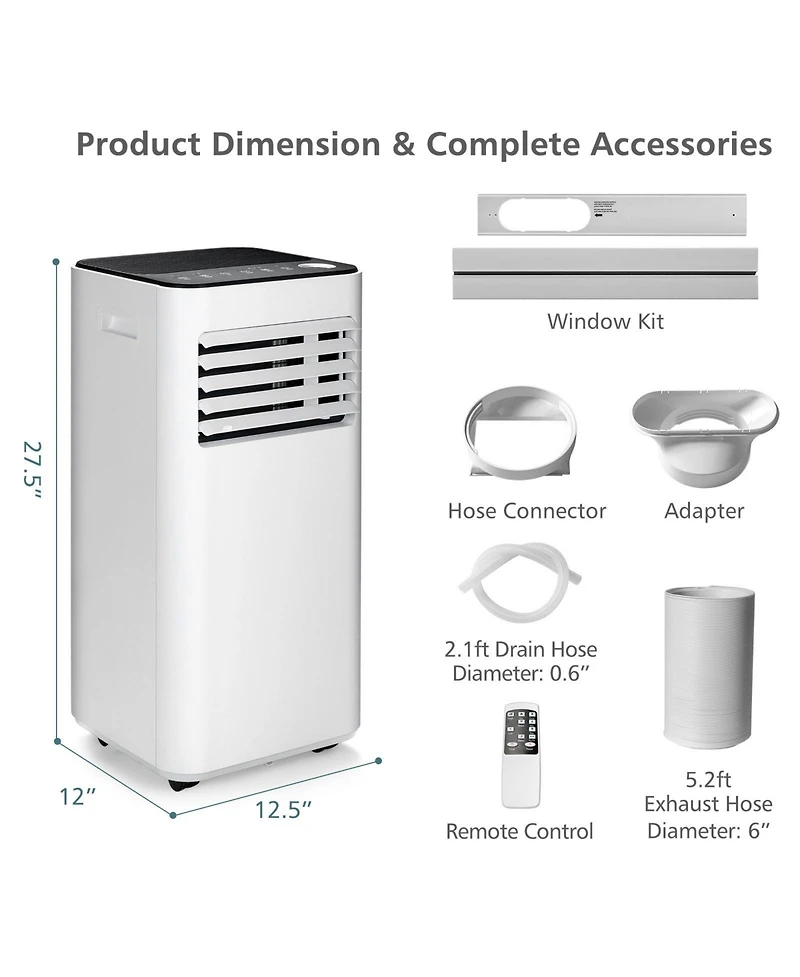 10000 Btu Portable Air Conditioner with Fan Dehumidifier Sleep Mode