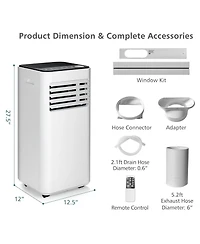 10000 Btu Portable Air Conditioner with Fan Dehumidifier Sleep Mode