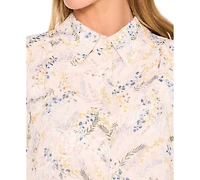 CeCe Women's Printed Long-Sleeve Ruffle-Cuff Blouse
