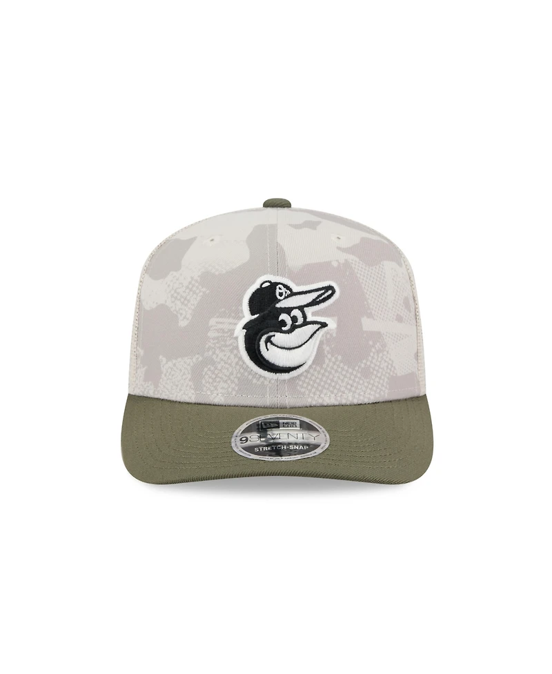 New Era Men's Light Beige/Olive Baltimore Orioles 2025 Armed Forces Day 9SEVENTY Adjustable Hat
