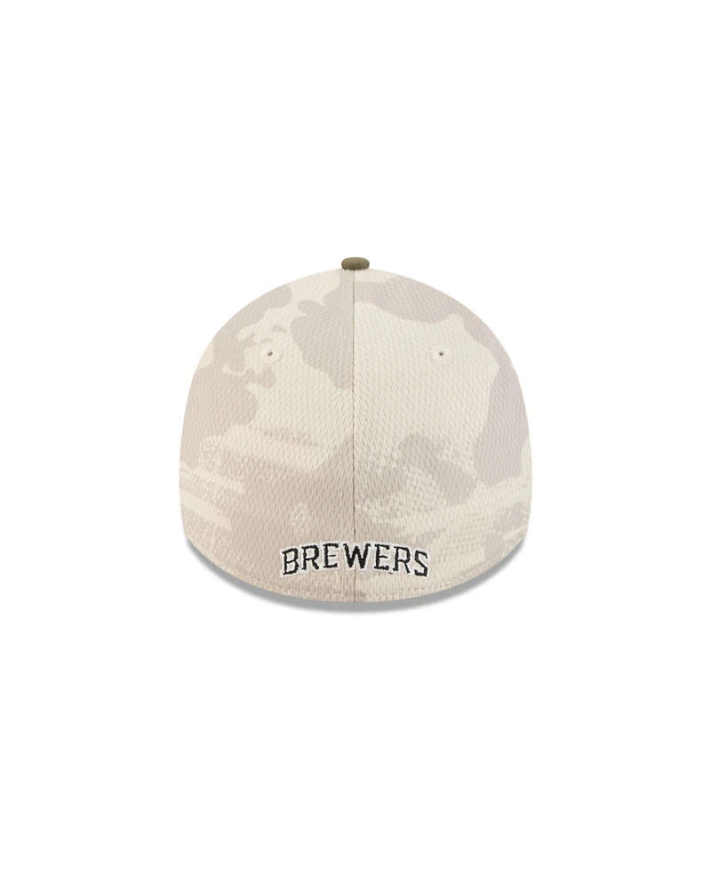 New Era Men's Light Beige/Olive Milwaukee Brewers 2025 Armed Forces Day 39THIRTY Flex Hat