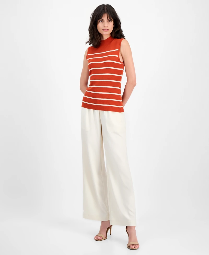 Tahari Asl Women's Striped Mock-Neck Sleeveless Sweater