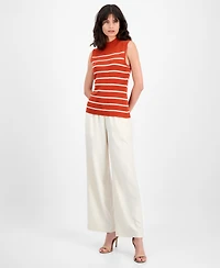 Tahari Asl Women's Striped Mock-Neck Sleeveless Sweater