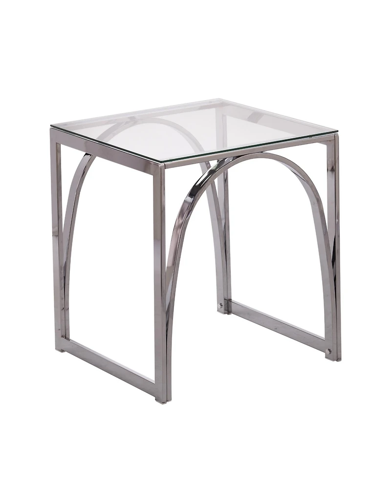 Glass Top Square End Table with Iron Base for Living Room or Lounge