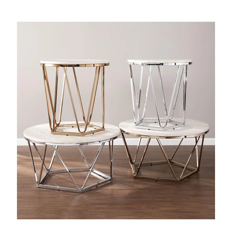 Industrial Wood and Iron Round End Table for Side or Accent Table