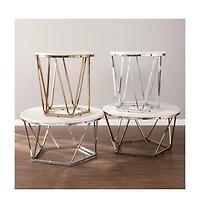 Industrial Wood and Iron Round End Table for Side or Accent Table