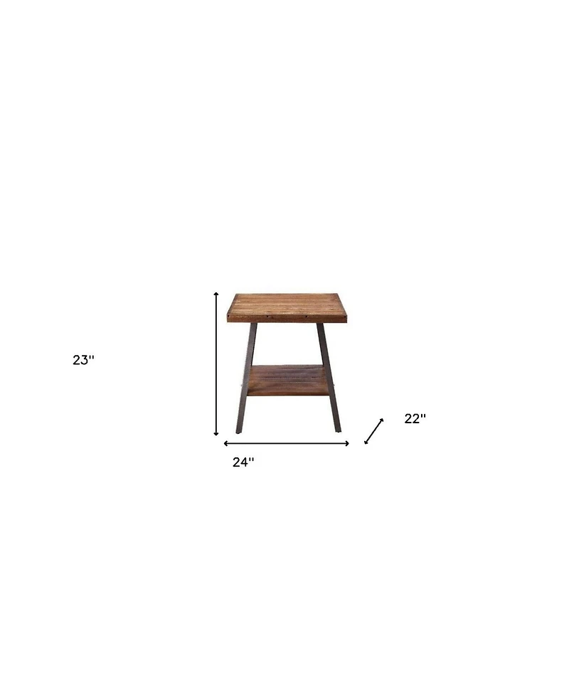 Sleek Wood Grain Rectangular End Table with Open Shelf Storage