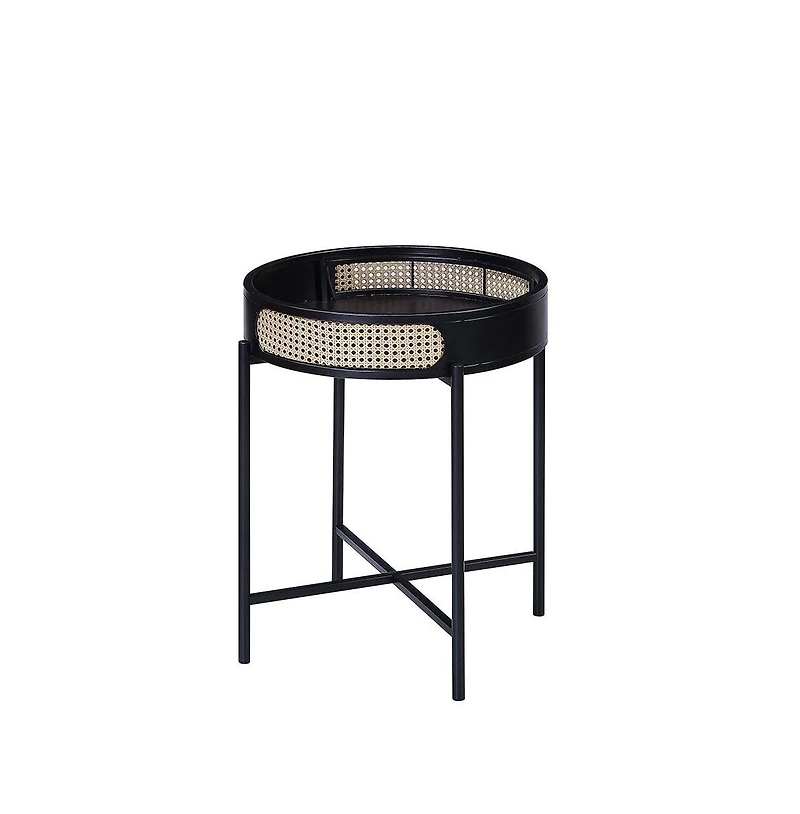 24" Black Melamine Veneer And Manufactured Wood Round End Table
