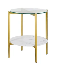 Sleek Glass and Steel Round End Table with Bottom Shelf – Perfect for Storage and Display