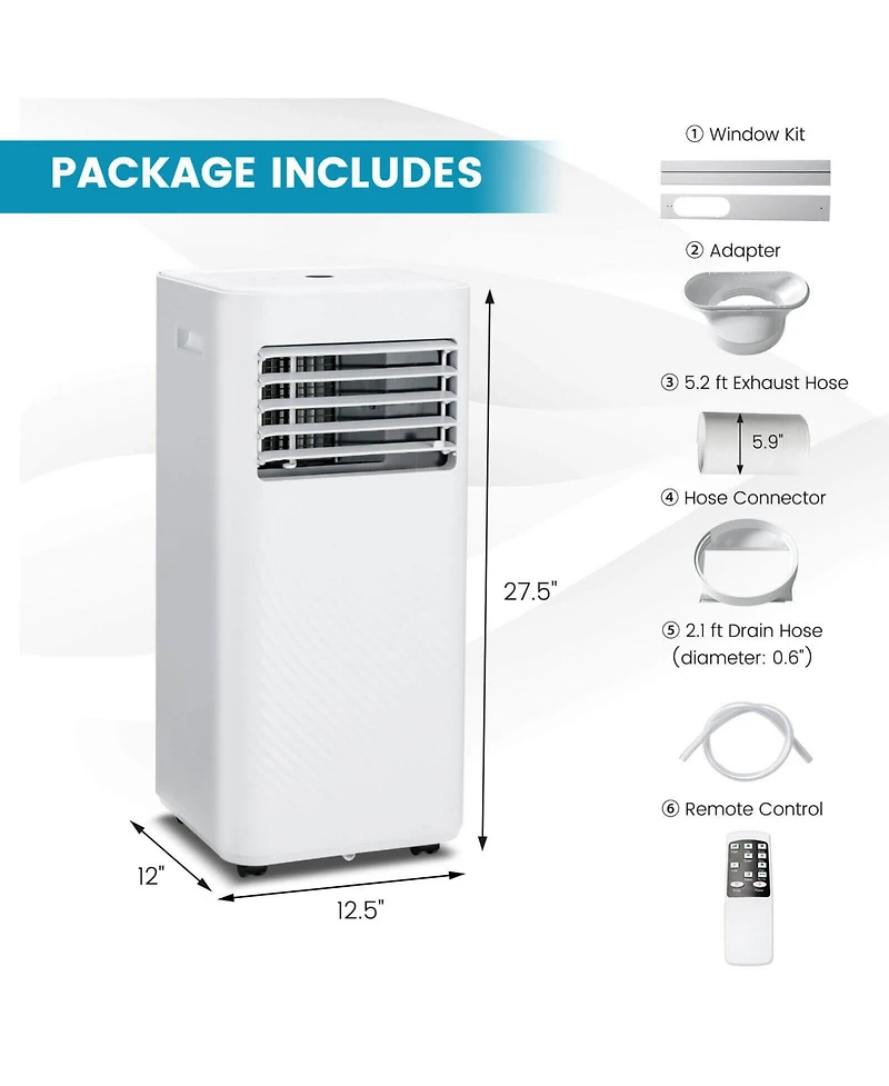 8000 Btu Portable Air Conditioner Cools 250 Sq.Ft with Timer