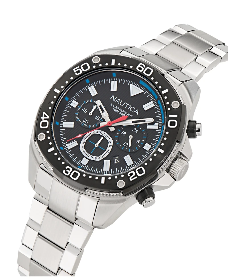 Nautica Men's Chronograph Silver-Tone Stainless Steel Watch