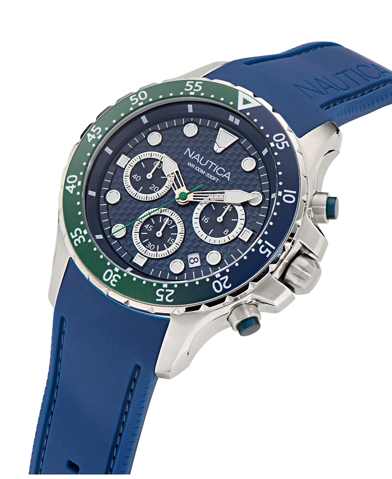 Nautica Men's Chronograph Blue Silicone Watch, 44mm