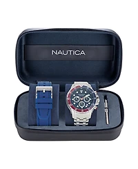 Nautica Men's Chronograph Silver-Tone Stainless Steel Watch Set, 44mm