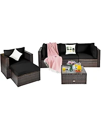 Gymax 6PCS Patio Conversation Set Rattan Sectional Furniture Set w/ Cushions