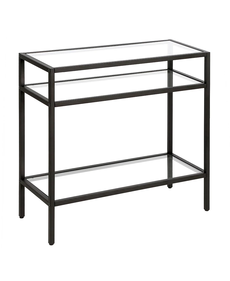 Glass and Steel End Table Modern Side with Two-Tier Shelf Storage For Living Room
