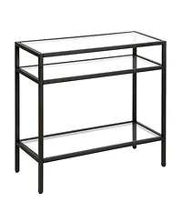 Glass and Steel End Table Modern Side with Two-Tier Shelf Storage For Living Room