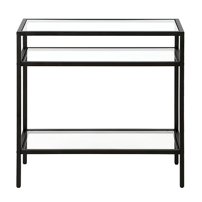 Glass and Steel End Table Modern Side with Two-Tier Shelf Storage For Living Room