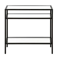 Glass and Steel End Table Modern Side with Two-Tier Shelf Storage For Living Room