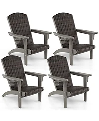 Gymax Set of 2 Adirondack Chair w/ Rattan Padded Seat & Back Wide Hidden Cupholder Patio
