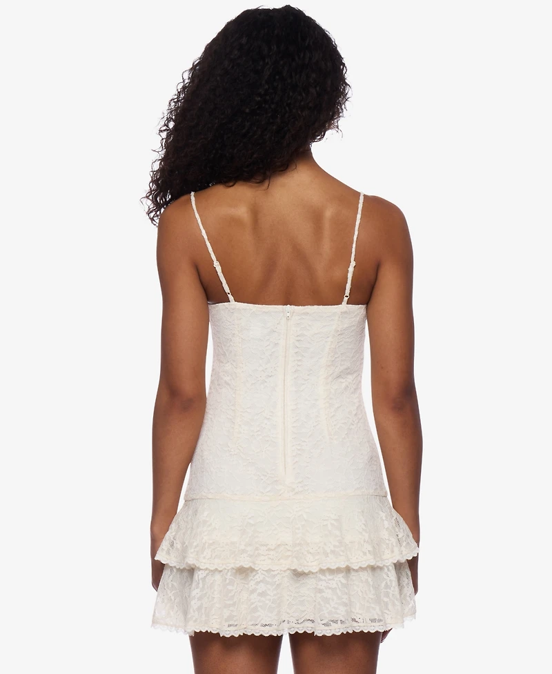 Alex & Sophia Juniors' V-Neck Sleeveless A-Line Mini Lace Dress