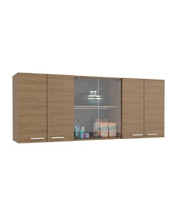 Oceana 150 Wall Cabinet with Four Doors, Two Internal Shelves, Internal Plate and Glass Organizer, Two Storage Shelves with Two Glass Doors, Natural O