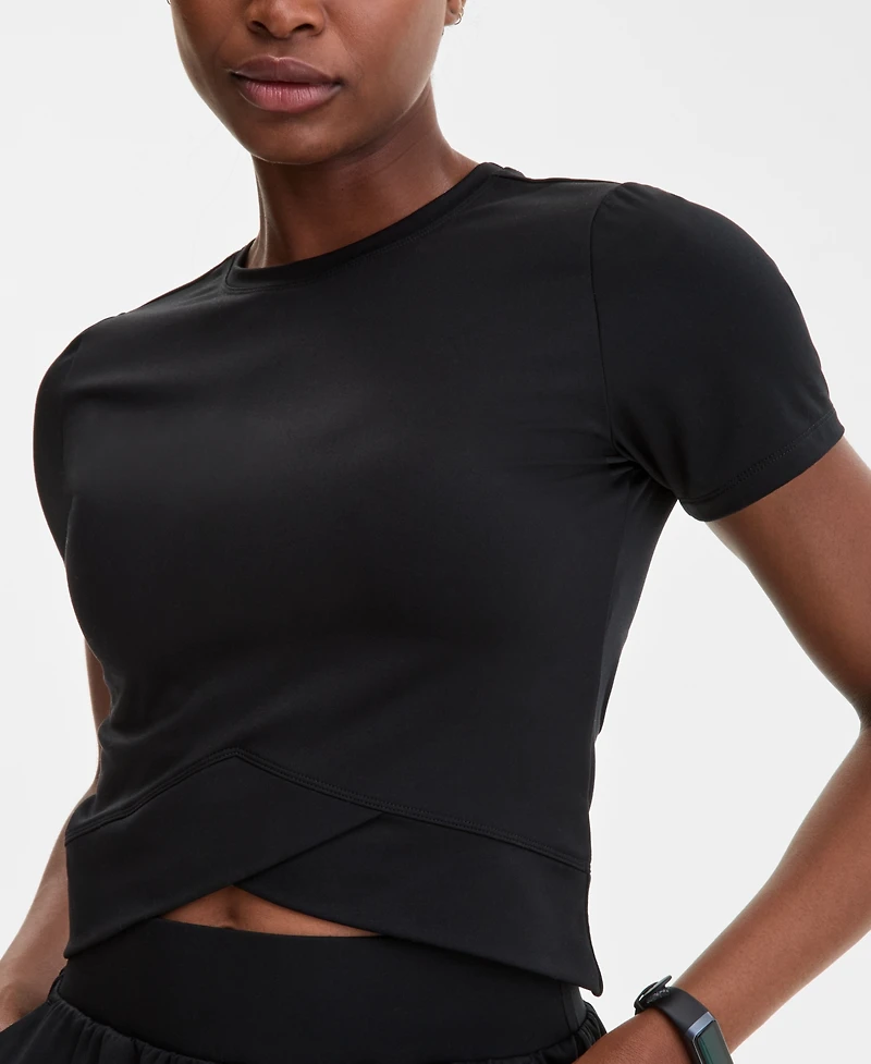 Id Ideology Women's Overlap Cropped Crewneck T-Shirt, Exclusively at Macy's