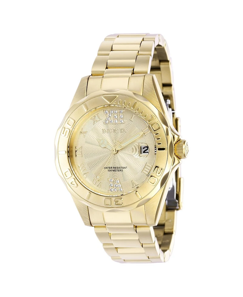 Invicta Women's 42739 Pro Diver Quartz 3 Hand Gold Dial Watch