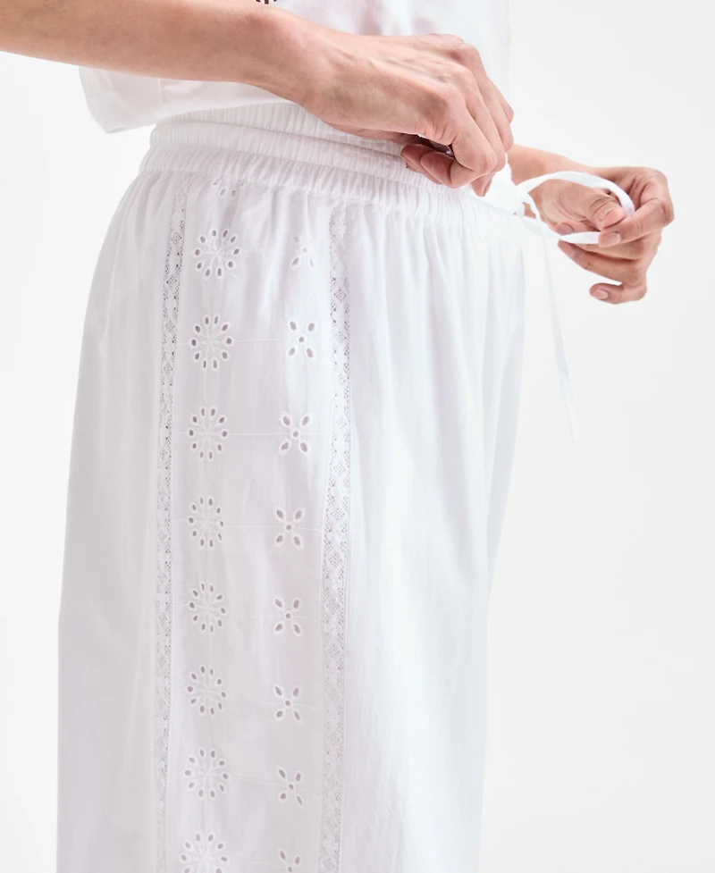 Style & Co Women's Cotton Eyelet Pull-On Wide-Leg Pants, Exclusively at Macy's