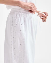Style & Co Women's Cotton Eyelet Pull-On Wide-Leg Pants, Exclusively at Macy's